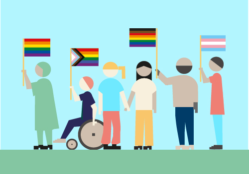 Illustrasjonsbilde av folk som holder pride-flagg. Illustrasjonsbilde av folk som holder pride-flagg.